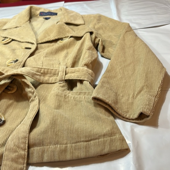 Corduroy tan JACKET women 1X Button Up tie belt notched collar short trench coat - Picture 6 of 14